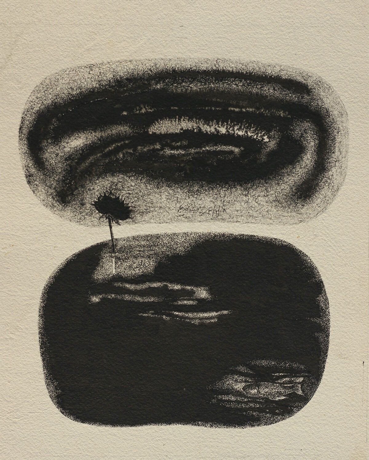 Rajendar Tiku-The confrontation-Ink on handmade paper-11"x9.5"-1978